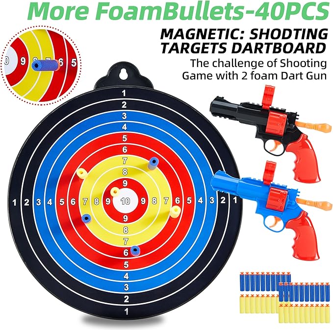 Magnetic Dart Board for Kids-12Magnetic Dart/Sticky Balls Or 2 Toy Gun+40 Foam Dart.Indoor/Outdoor Kids Games and Party Games,Christmas Birthday Gifts Toys for 3-12 Year Old Boys-StrideForce Fitness