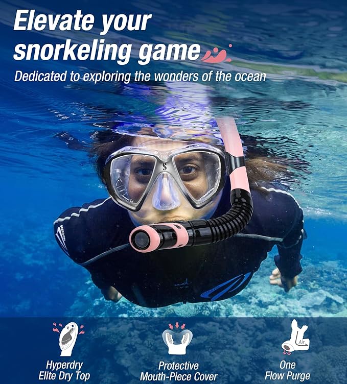 Aegend Dry Snorkel, Dive Mask Easy-Breath Free Diving Snorkel for Snorkeling Scuba Diving Freediving Swimming, with Top Dry Valve and Food-Grade Silicone Mouthpiece-StrideForce Fitness
