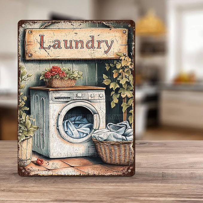 Vintage Laundry Room Tin Sign Retro Metal Poster Funny Laundry Wall Art Cafe Toilet Farm Room Garden Plaque Outdoor Farmhouse Decor Bathroom Restroom 12 * 16inch-StrideForce Fitness