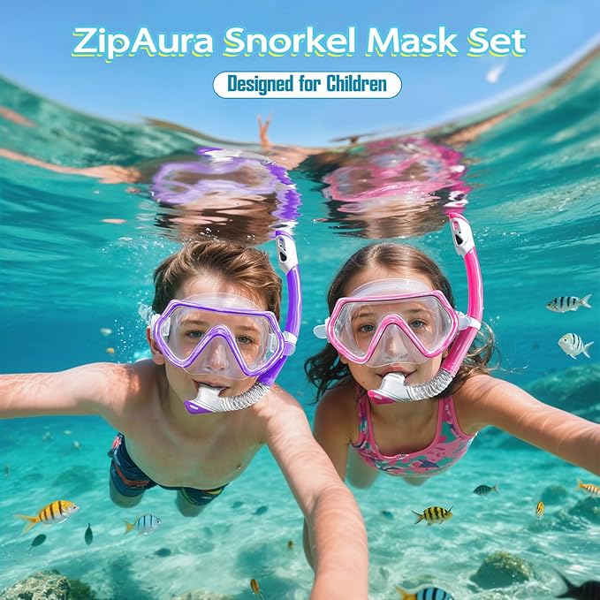 Snorkeling Gear for Kids, Kids Snorkel Set for Ages 3-14, Anti-Fog Diving Mask and Dry Top Snorkel Combo Set, Unisex Swimming Goggles-StrideForce Fitness