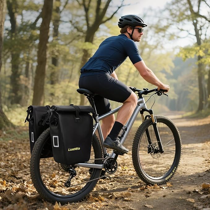 Bike Pannier Bag 27L Waterproof Bicycle Rear Rack Bag, Large Capacity Expandable Cargo Rack Bag with Reflective Strips, Adjustable Buckles for Cycling Traveling Commuting-StrideForce Fitness