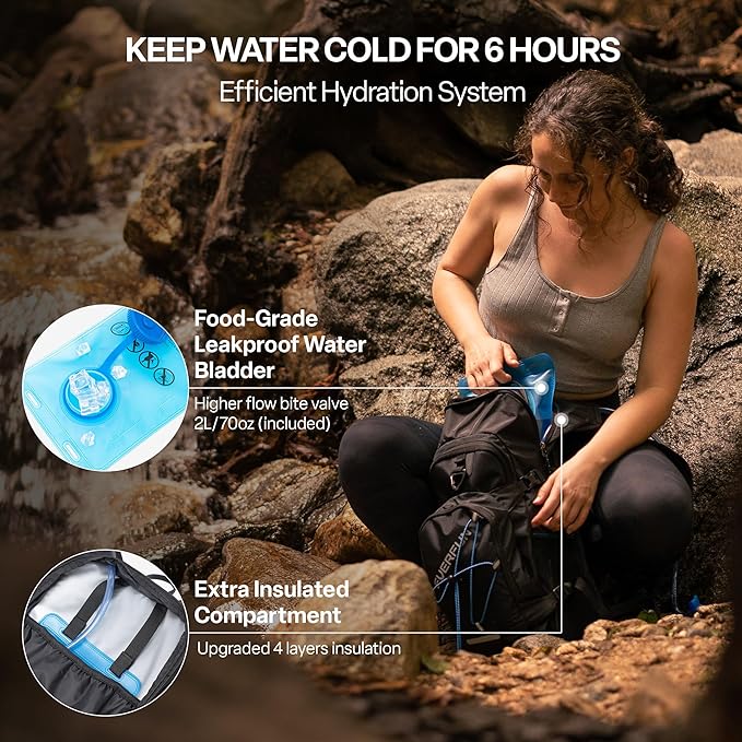 Everfun Hydration Backpack 18L with Water Bladder 2L/3L Hiking Water Backpack Women Men Hydration Pack Insulated Lightweight Day Hydropack with Storage for Hiking, Biking, Running, Festival-StrideForce Fitness