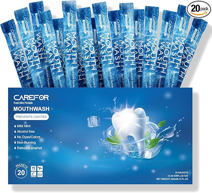 Mouthwash Travel Size, Portable Fresh Breath Mouthwash, Alcohol-Free, ICY Mint Flavor, Mini Pack – Go for On-The-Go Freshness, Bulk Packets 0.41 Fl Oz(Pack of 20)