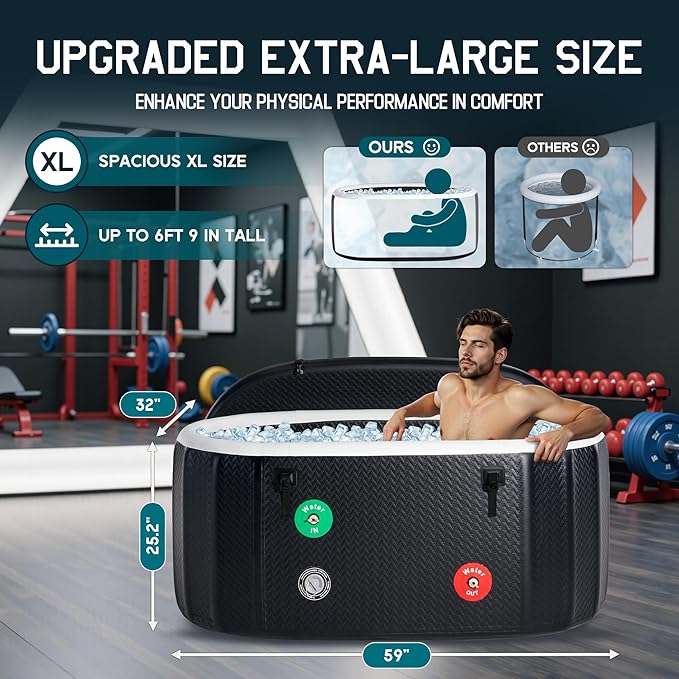 Albott Inflatable Cold Plunge Tub for Athletes, Ice Bath Tub with Insulated Lid Non-Slip Mat, Water Chiller Compatible, Portable for Outdoor & Indoor Recovery, 150 Gal, 59"L x 32"W x 28"H-StrideForce Fitness