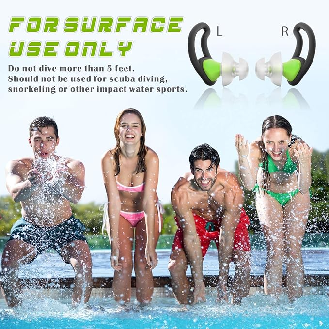 Hearprotek [2 Pairs] Ear Plugs for Swimming,Swim Ear Plugs Adults-Waterproof Silicone Water earplugs for Men Women Juniors Swimmers Pool Shower Bathing (Green)-StrideForce Fitness