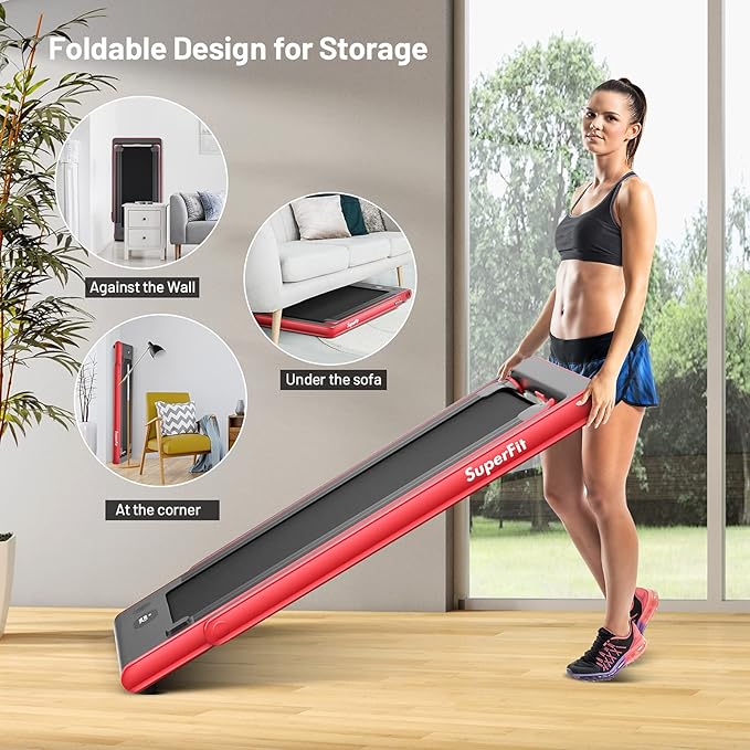 GYMAX Walking Pad, Dual LED Display 2 in 1 Under Desk Treadmill for Home with Remote & Smart App Control, 2.25HP Foldable Portable Treadmill Running Machine for Office Small Space-StrideForce Fitness
