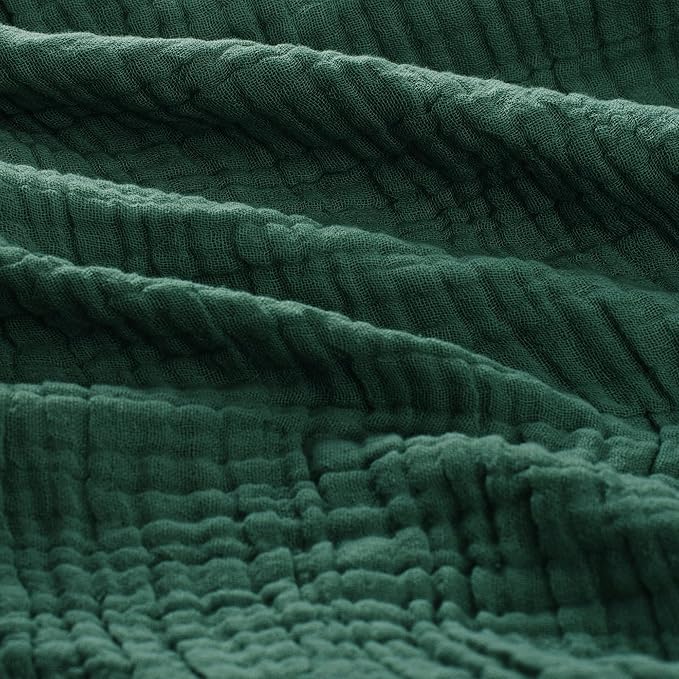 Carriediosa 100% Cotton Muslin Throw Blanket 66" X 90" Twin XL Size，4-Layers Summer Gauze Throws for Bed Couch，Soft Lightweight Breathable Linen Blankets Bedspread for Adults All Season，Dark Green-StrideForce Fitness