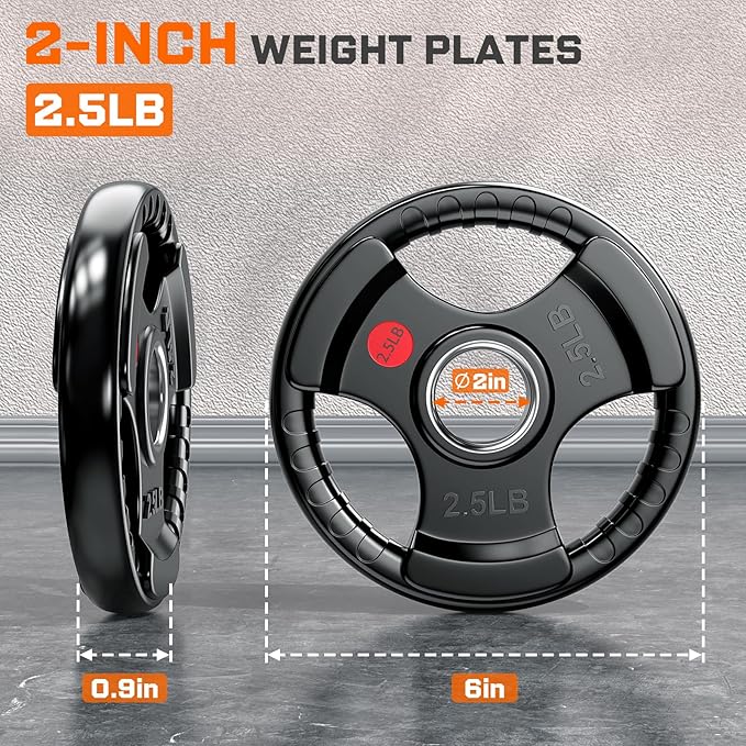 XDDIAS Rubber Weight Plates for Barbell, 2-Inch Olympic Grip Plate for Strength Training, Weightlifting and Bodybuilding in Home & Gym, Solid Cast Iron Weight Plates Pair and Sets-StrideForce Fitness