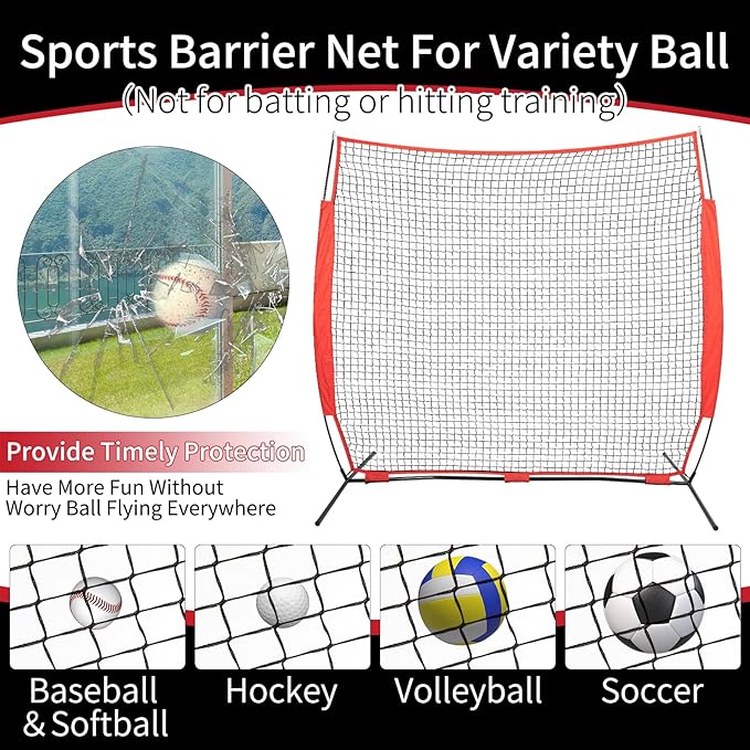 7x7/16x10/20x10ft Backstop Net, Ball Stop Net with Handbag,Fix Sports Net Barrier by 4 Spike&2 Sandbag,Sports Practice Barrier Net for Baseball,Softball,Lacrosse Train,Backstop Net for Backyard-StrideForce Fitness