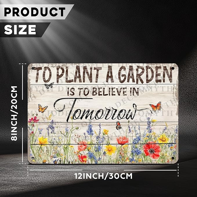 Gardening Vintage Metal Sign Plaque To Plant A Garden is To Believe Tomorrow Sign for Home Greenhouse Living Room Bedroom Outdoor Decor 12 * 8inch-StrideForce Fitness