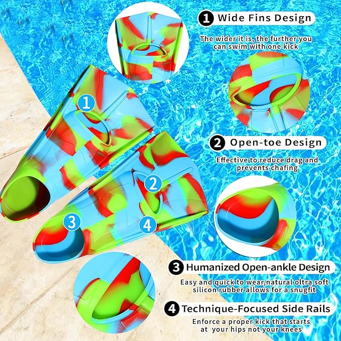 Kids Swim Fins,Short Comfortable Flippers for Lap Swimming and Training for Child,Girls,Boys,Beginners-StrideForce Fitness