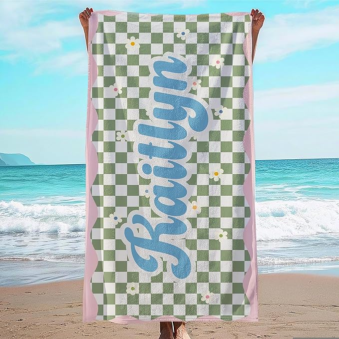 JML Personalized Beach Towel with Name, Custom Flower Beach Towel, Customized Microfiber Pool Towel, Quick Dry & Absorbent Swim Towel for Adult,Anniversary, Birthday, Summer Holiday,Vacation-StrideForce Fitness
