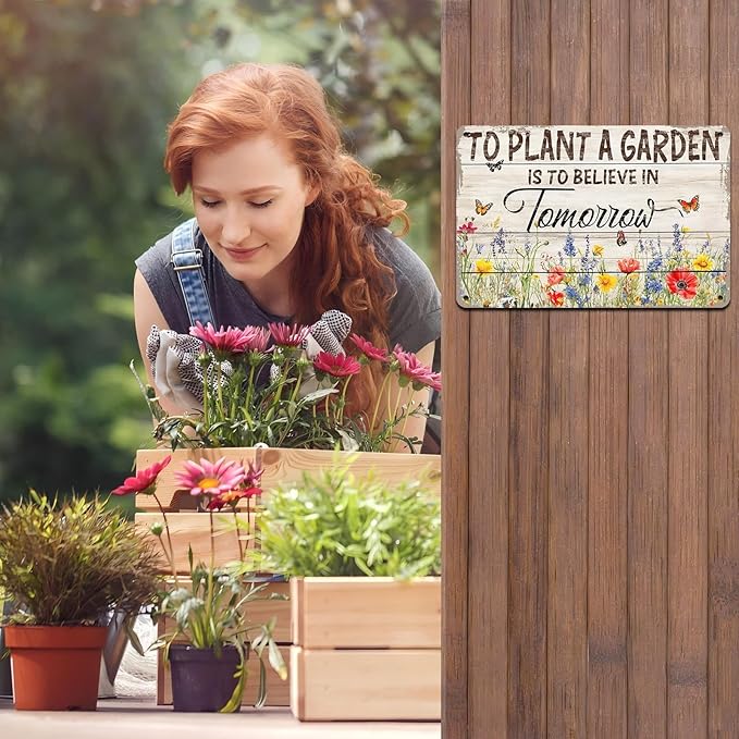 Gardening Vintage Metal Sign Plaque To Plant A Garden is To Believe Tomorrow Sign for Home Greenhouse Living Room Bedroom Outdoor Decor 12 * 8inch-StrideForce Fitness