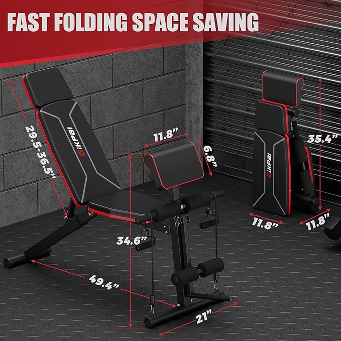 Adjustable Weight Bench, Bench Press for Full Body Workout, Foldable Workout Bench for Home Gym, Strength Training Bench to Incline Decline Flat w/Leg Extension and Headrest-StrideForce Fitness