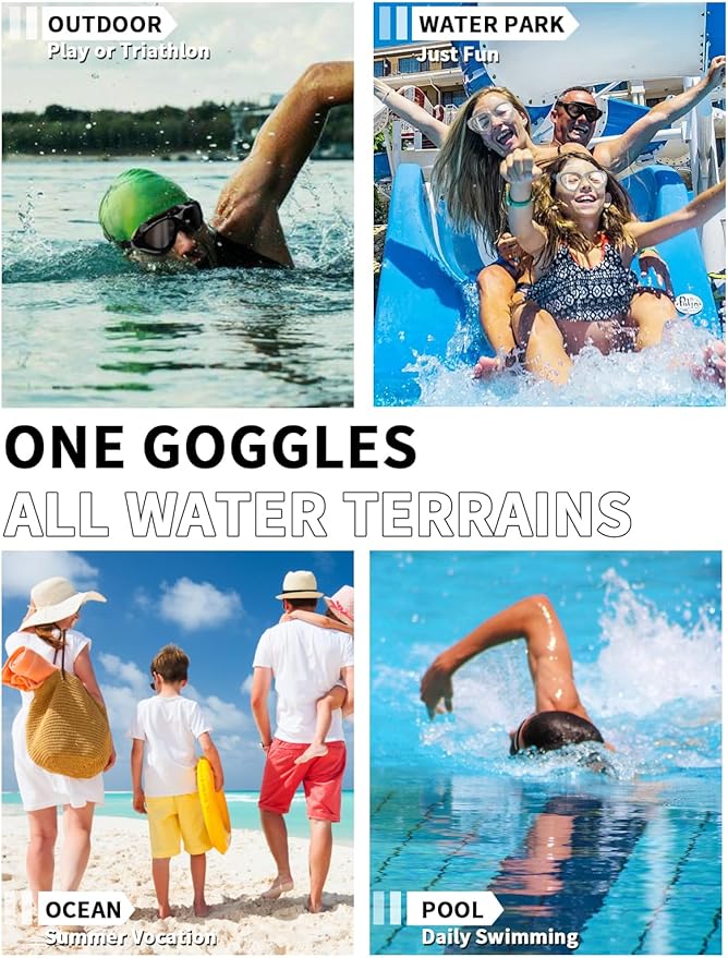 180°Panoramic Swim Goggles Adult, Ultra-Comfort Liquid Silicone Anti-Fog/UV Pool & Outdoor Women Men Youth-StrideForce Fitness