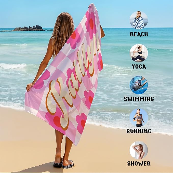 JML Personalized Beach Towel with Name, Custom Flower Beach Towel, Customized Microfiber Pool Towel, Quick Dry & Absorbent Swim Towel for Adult,Anniversary, Birthday, Summer Holiday,Vacation-StrideForce Fitness