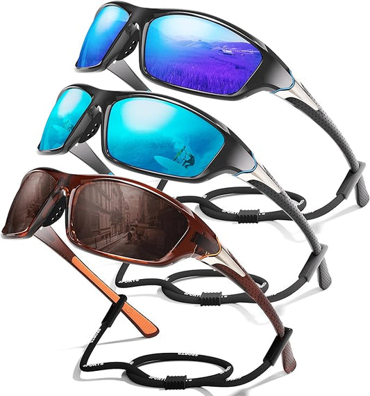 3 Pack Polarized Sports Sunglasses for Men, Mens Sunglasses Wrap Around UV400 Protection for Cycling Fishing Driving-StrideForce Fitness
