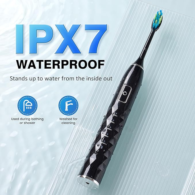 Sonic Electric Toothbrush for Adults - Deep Cleaning Teeth Whitening6 Replacement Brush Heads100-Day Battery5 Modes w/SensitiveIPX7 Waterproof (Color Options)