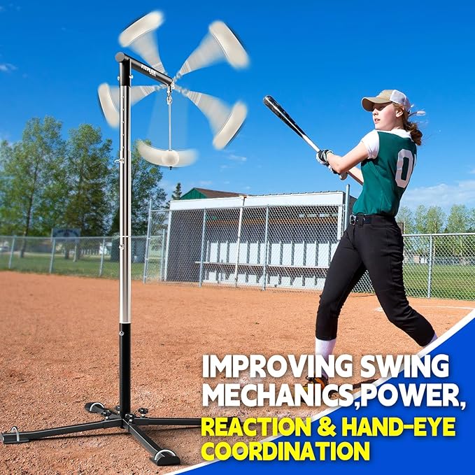 Batting Tee with Tethered Ball – Adjustable 20" to 45" Baseball & Softball Hitting Trainner – Metal X-Base with 4 Ground Stakes & 2 Sandbags for Maximum Stability – Swing Trainner for All Ages-StrideForce Fitness