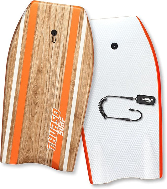 THURSO SURF Quill 42'' Bodyboard Lightweight Durable EPS Core IXPE Deck HDPE Slick Bottom FRP Stringer Crescent Tail Dual Channel Plastic Mesh with Double Stainless Steel Swivel Coiled Wrist Leash-StrideForce Fitness