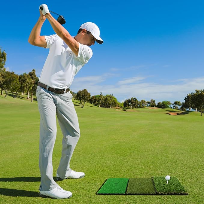 Golf Practice Mat 3-in-1 Turf Golf Hitting Mat for Swing, Putting & Chipping | Portable Golf Training Mat Indoor/Outdoor, Golf Mat with 8 Tees-StrideForce Fitness