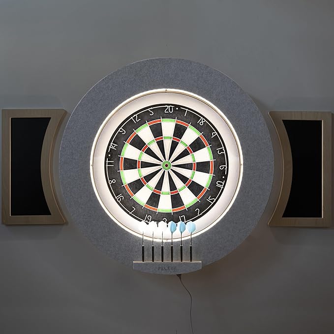 Dart Board Cabinet Set with LED Light; Bristle Dartboard, Built in LED Light, Darts and Chalkboards-StrideForce Fitness