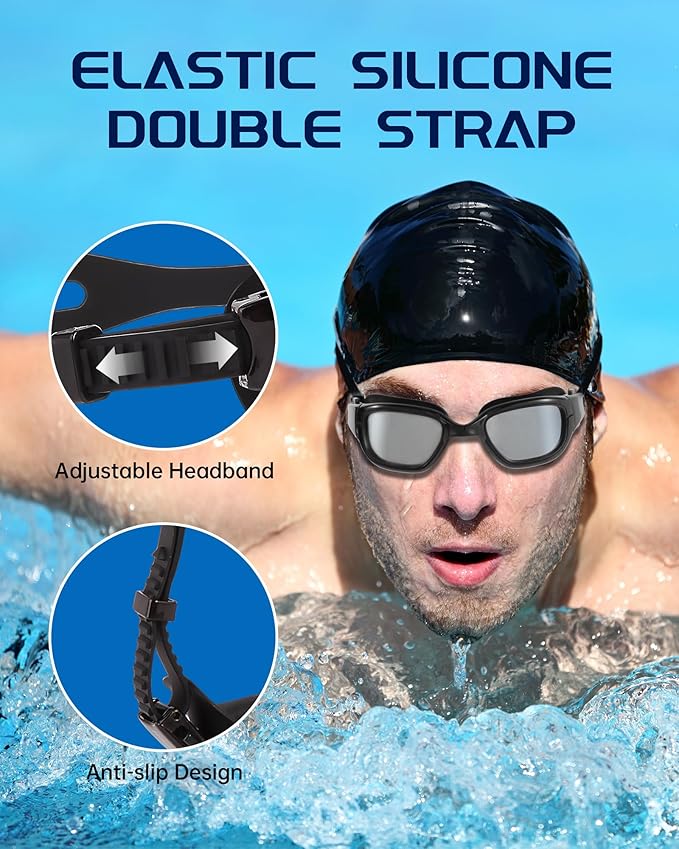 Swim Goggles, Goggles Adult with Swimming Cap, Nose Clip & Ear Plugs, UV Protection Anti-Fog Lens and Case for Adult-StrideForce Fitness