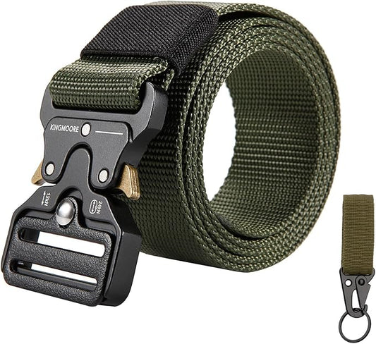 KingMoore Men's Tactical Belt Heavy Duty Webbing Belt Adjustable Military Style Nylon Belts with Metal Buckle-StrideForce Fitness