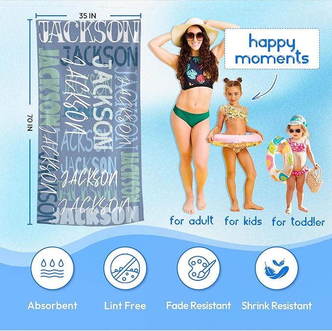 JML Personalized Beach Towel with Name, Custom Beach Towel with Name, Customized Microfiber Pool Towel, Quick Dry & Absorbent Swim Towel for Adult,Anniversary, Birthday, Summer Holiday,Vacation-StrideForce Fitness