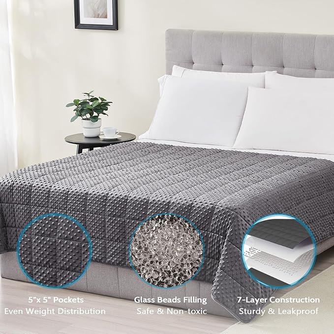L'AGRATY Weighted Blanket for Adult - 60"x80" 15lbs Minky Dots Heavy Blanket with Glass Beads: Soft Breathable for All-Season Summer Fall Winter Thick Comfort for Sleeping-StrideForce Fitness