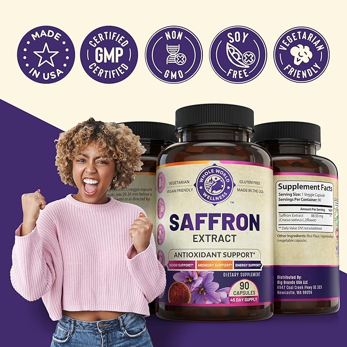 100% Pure Saffron Extract - Supports Weight and Appetite Health, Mood, Focus, Memory, Digestion, Eye, Skin and Brain Health. NSF Certified Saffron Supplements for Women and Men, 45-Day Supply.-StrideForce Fitness