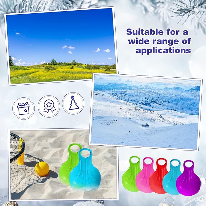 10 Pcs Snow Sled Board for Kids Outdoor Winter Plastic Skiing Boards with Handle Portable Downhill Sleds Snowboard Sleigh for Kids Snow Grass and Sand Boarding, 5 Colors-StrideForce Fitness