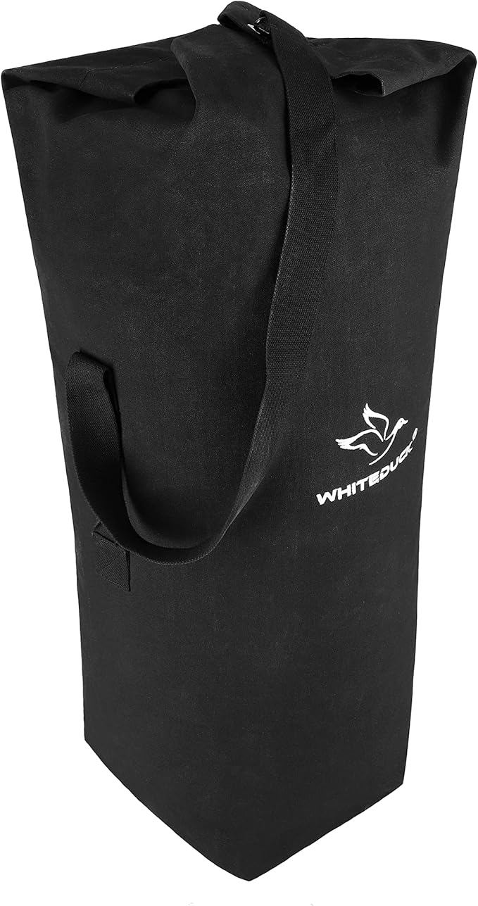 WHITEDUCK Top Load Canvas Folding Duffel Bag, Water Resistant Army Style Shoulder Bag for Men and Women- Gym, Sports, Travel, Hiking, Camping, Backpacking (Large 25" x 42",Black)-StrideForce Fitness