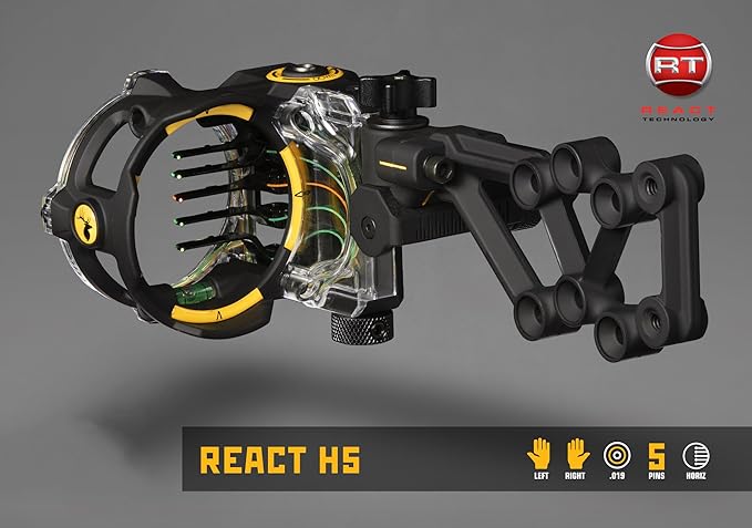 Trophy Ridge React H5 Bow Sight - 5 Pin Sight, Tool Less Windage and Elevation Adustability, 2nd Axis Leveling, Adjustable Click Light-StrideForce Fitness