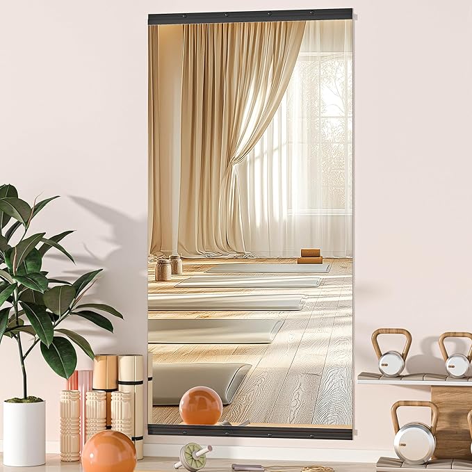 Hasipu 71''x36'' Home Gym Mirror Large Full Length Wall Mounted Full Body Mirror for Yoga Dance Fitness Exercise Studio Bedroom Garage, Frameless Tempered Glass Workout Mirrors Black Rectangular-StrideForce Fitness