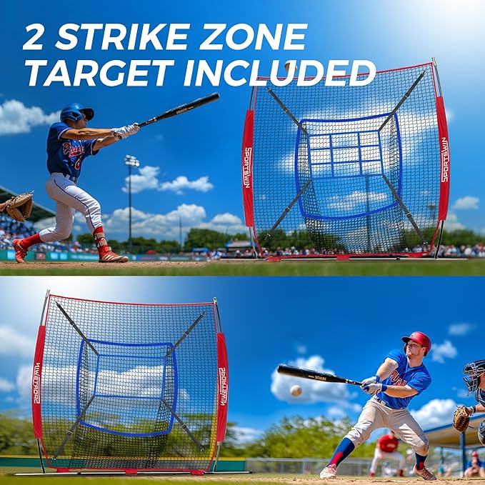 7x7 FT Baseball Net for Batting Pitching Hitting, with Strike Zone, Softball Net for Batting and Pitching, Baseball Practice Training Equipment for Kids Adult Youth-StrideForce Fitness