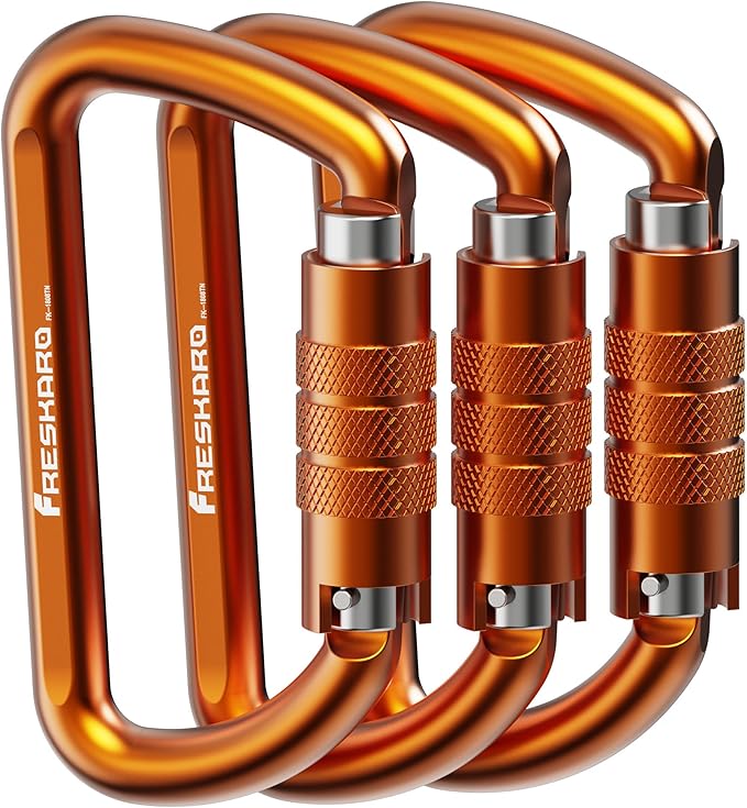 FresKaro 3inch 12kN-2698lbs Auto Locking Carabiner Clips, Solid D Shape, Heavy Duty 7075 Aluminum, Lightweight 1.09oz, Rust Proof, for Hammock, Hiking, Dog Leash, Keychain etc., Multi-Colors-StrideForce Fitness