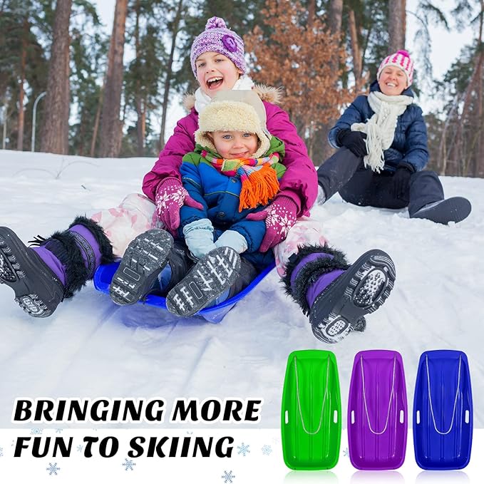 Jerify 12 Pcs 35 in Classic Snow Sled Winter Downhill Sprinter Toboggan with Pull Rope and Handles Plastic Sleds for Kids Adults Snow Sand Board Sleigh, 6 Colors-StrideForce Fitness