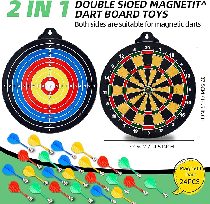 Magnetic Dart Board - 12Magnetic Darts+12Sticky Balls Or 2 Toy Gun+40 Foam Dart,Fun for Family Game and Party with Friends, Christmas Birthday Gifts Toys for 3-12 Year Old Boys-StrideForce Fitness