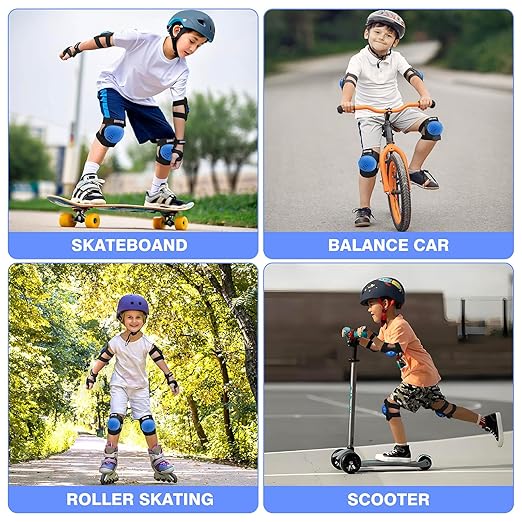 Youth/Kids Knee Pads Elbow Pads Wrist Guards Protective Gear Set for 3-15 Years Child Roller Skates, Skateboard, Cycling, Inline Skating, BMX Bike, Balance Bike, Scooter Riding and Other Outdoor Sports-StrideForce Fitness