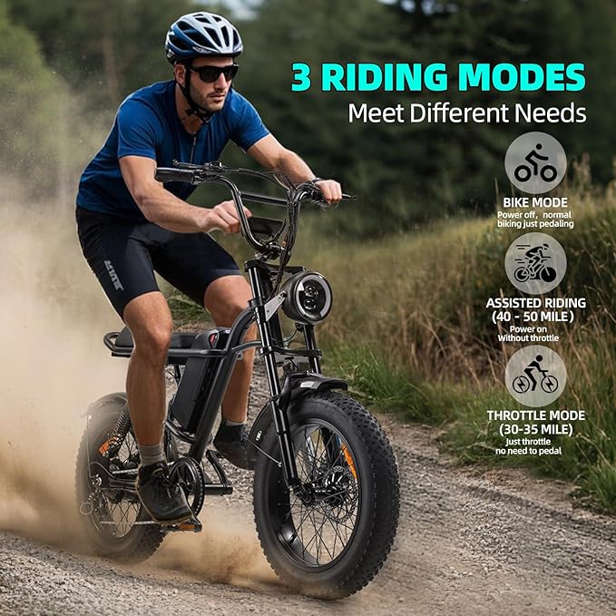 Electric Bikes for Adults,50-120Miles by Pas Ebikes,1000/15000W,720/1440WH E Dirt Bike,Shemano 7-Speed E Bikes,20'*4.0 Fat Tire Ebike,Dual Disc Brake Electric Motorcycle-StrideForce Fitness