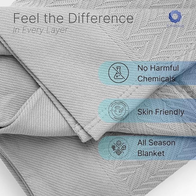 100% Cotton Herringbone Blankets, 66"X90" Twin, Throw Blanket for Bed, All Season Cotton Blanket, Cozy Blanket,Throws & Bed Blanket, Throw Blanket for Couch, Modern Home Decor -Scottish Grey-StrideForce Fitness