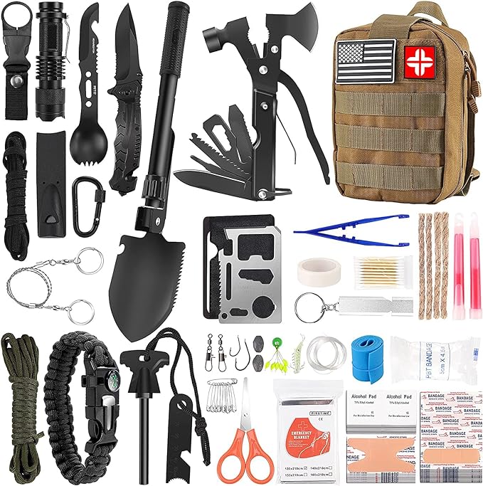 Survival Kit and First Aid Kit, 142Pcs Professional Survival Gear and Equipment with Molle Pouch, for Men Dad Husband Who Likes Camping Outdoor Adventure…-StrideForce Fitness