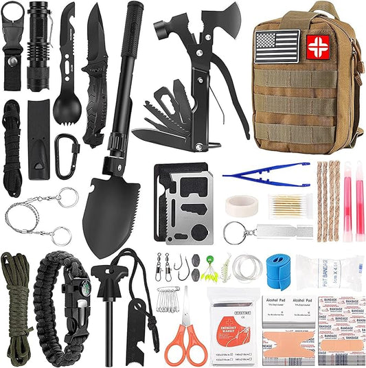 Survival Kit and First Aid Kit, 142Pcs Professional Survival Gear and Equipment with Molle Pouch, for Men Dad Husband Who Likes Camping Outdoor Adventure…-StrideForce Fitness