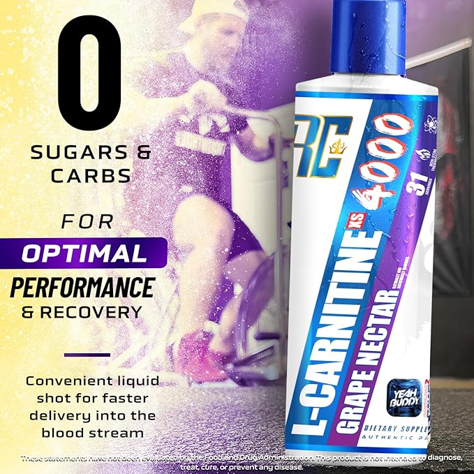Ronnie Coleman Signature Series L Carnitine XS 4000 Liquid, Stimulant Free, Sugar Free, Zero Carbs, Lean Muscle Strength Support for Men & Women, 16 Oz (16 oz, Grape Nectar (4000))-StrideForce Fitness
