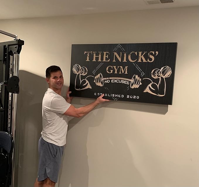 Tailored Canvases Personalized Gym Sign Wall Art Decor - Motivational Canvas for Home Gym, Workout Room, Garage, Fitness Center - Workout Inspirational Posters - Gym Name on Charcoal Background, 48x24in-StrideForce Fitness