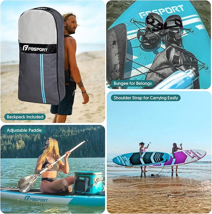 FBSPORT 11' Premium Stand Up Paddle Board, Yoga Board with Durable SUP Accessories & Carry Bag | Wide Stance, Surf Control, Non-Slip Deck, Leash, Paddle and Pump for Youth & Adult-StrideForce Fitness