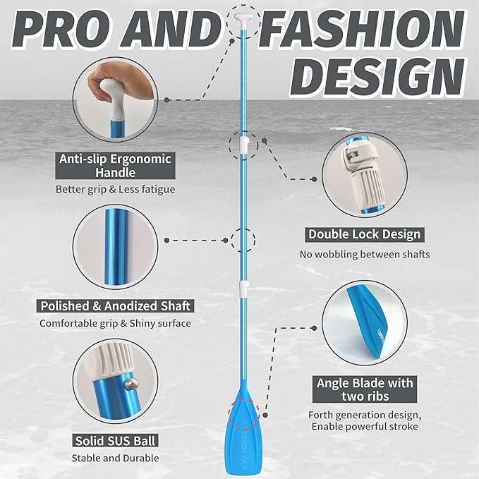Paddle Board Paddle Detachable, Stand Up Paddle for Adults with Double Locks, Kayak Paddle Adjustable with Glass Fiber Blade, Floating Paddle Board Oar with Lightweight-StrideForce Fitness