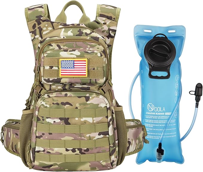22L Tactical Hydration Backpack with 3L Water Bladder, Lightweight Molle Water Bag for Men Women, Hiking Hydration Pack for Cycling Running Biking Hunting, Daypack with Waist Pocket, Camo-StrideForce Fitness