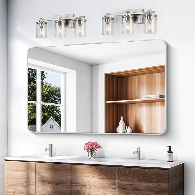 Silver Bathroom Mirror,55x36 inch Wall Mirror for Bathroom Wall Mounted,Rectangle Mirror for Bathroom Over Sink,Modern Frame Round Corner for Living Room,Bedroom Entryway,Horizontal/Vertical-StrideForce Fitness